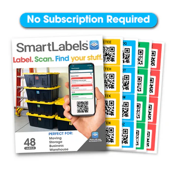 2 SmartLabels Original 48 Labels Red, Green, Blue, Yellow) Scannable Stickers Adhesive Tabs QR Codes for Moving Storage Business Warehouse TikTok Exclusive