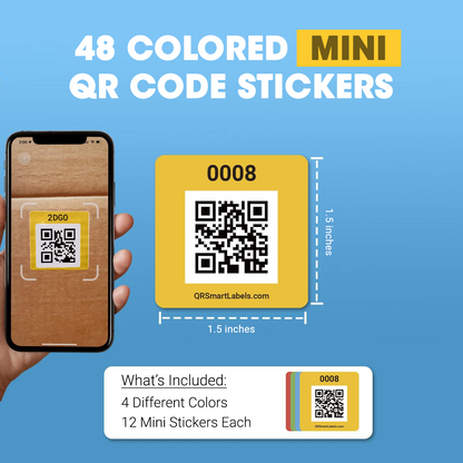 SmartLabels | Small QR Code Stickers | Mini 1.5 x 1.5 inch QR Code Labels | Made in The USA | Multicolor Pack for Easy Inventory Management, Organization, and Packing Labels for Moving (Pack of 48)