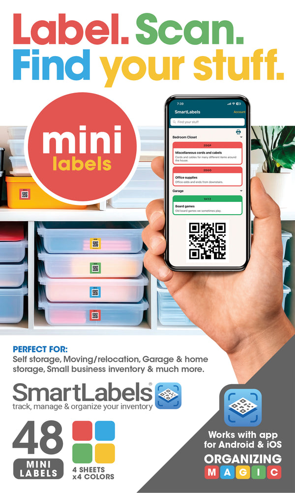 SmartLabels | Small QR Code Stickers | Mini 1.5 x 1.5 inch QR Code Labels | Made in The USA | Multicolor Pack for Easy Inventory Management, Organization, and Packing Labels for Moving (Pack of 48)