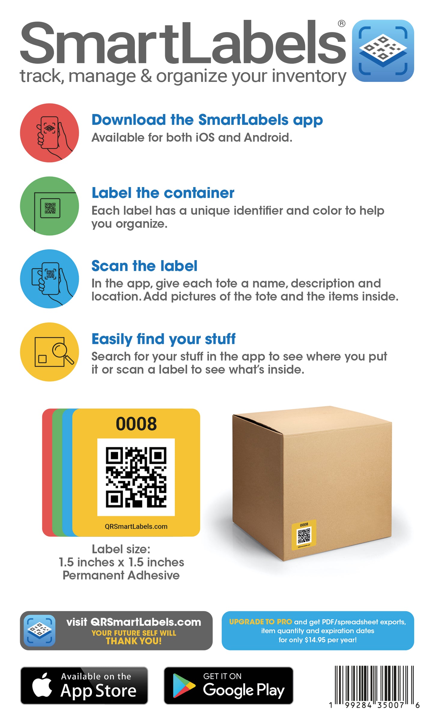 SmartLabels | Small QR Code Stickers | Mini 1.5 x 1.5 inch QR Code Labels | Made in The USA | Multicolor Pack for Easy Inventory Management, Organization, and Packing Labels for Moving (Pack of 48)
