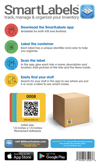 SmartLabels | Small QR Code Stickers | Mini 1.5 x 1.5 inch QR Code Labels | Made in The USA | Multicolor Pack for Easy Inventory Management, Organization, and Packing Labels for Moving (Pack of 48)