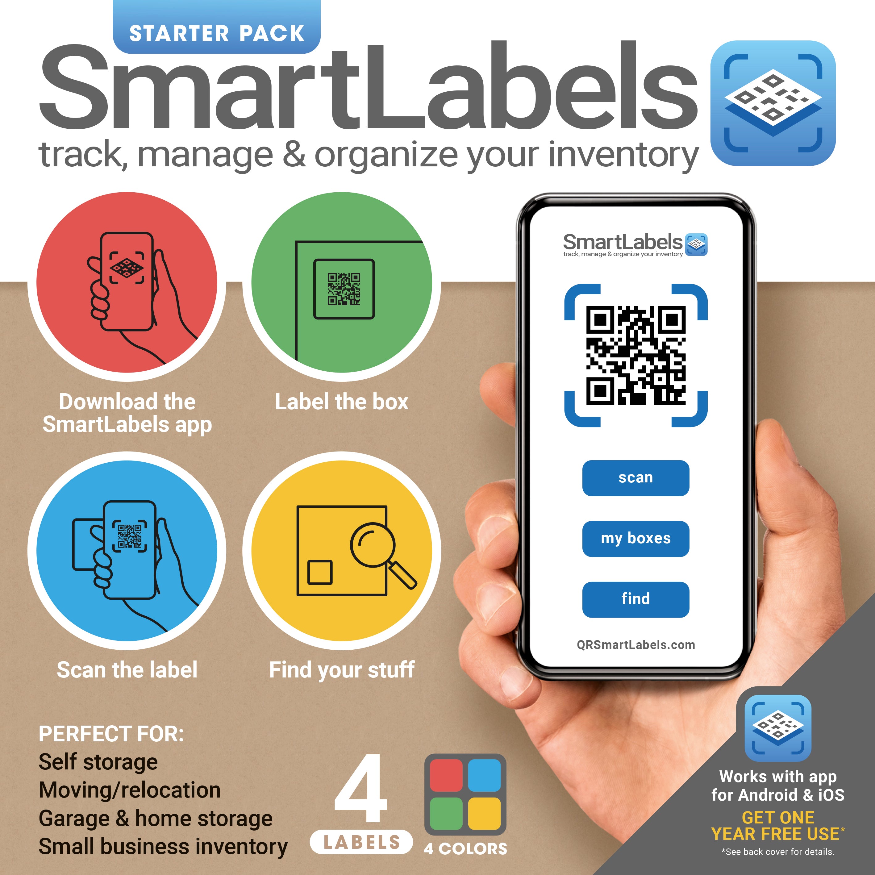 SmartLabels Mini Pack - 4 QR code stickers, 4 colors – Smart Labels