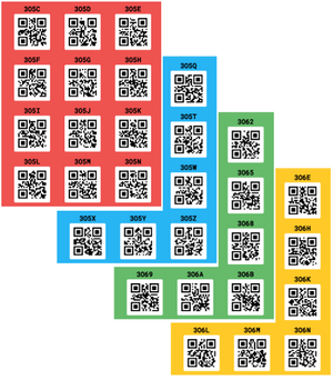 Red, Blue, Green and Yellow QR Code stickers for the Smart Labels App.