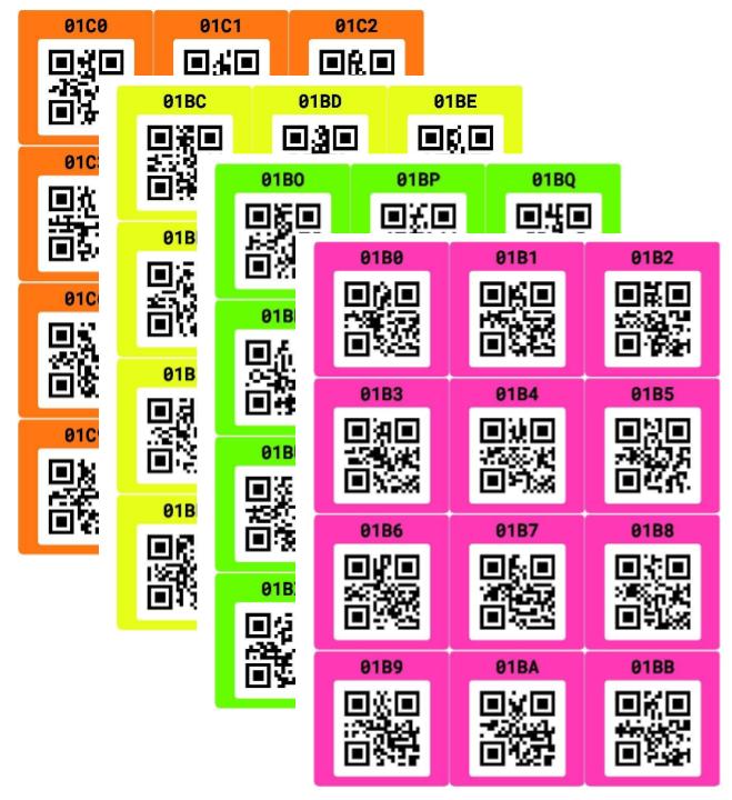 NEON Smart Labels QR Code Stickers in Orange, Yellow, Green and Pink!