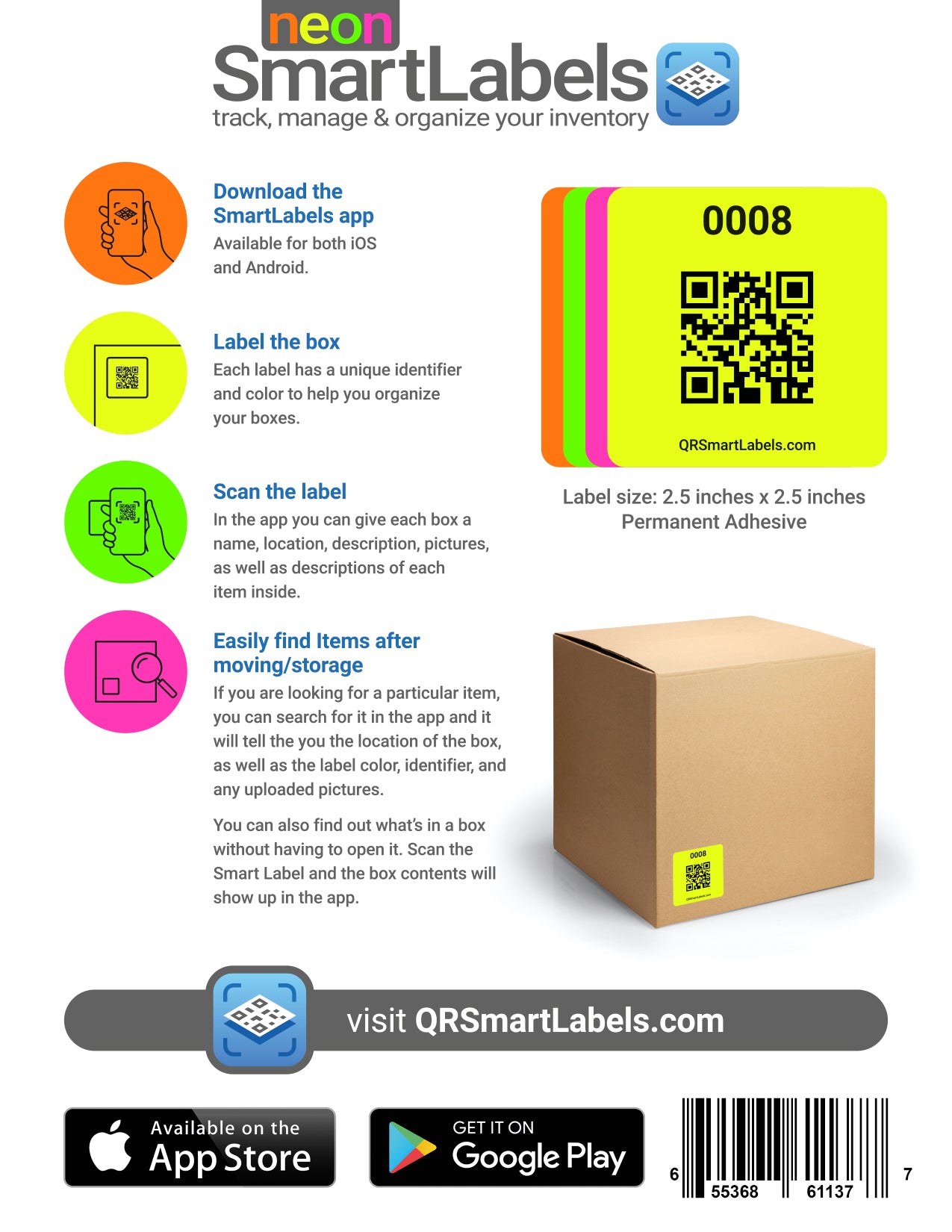 SMARTLABELS NEON (Orange, Yellow, Green, Pink)
